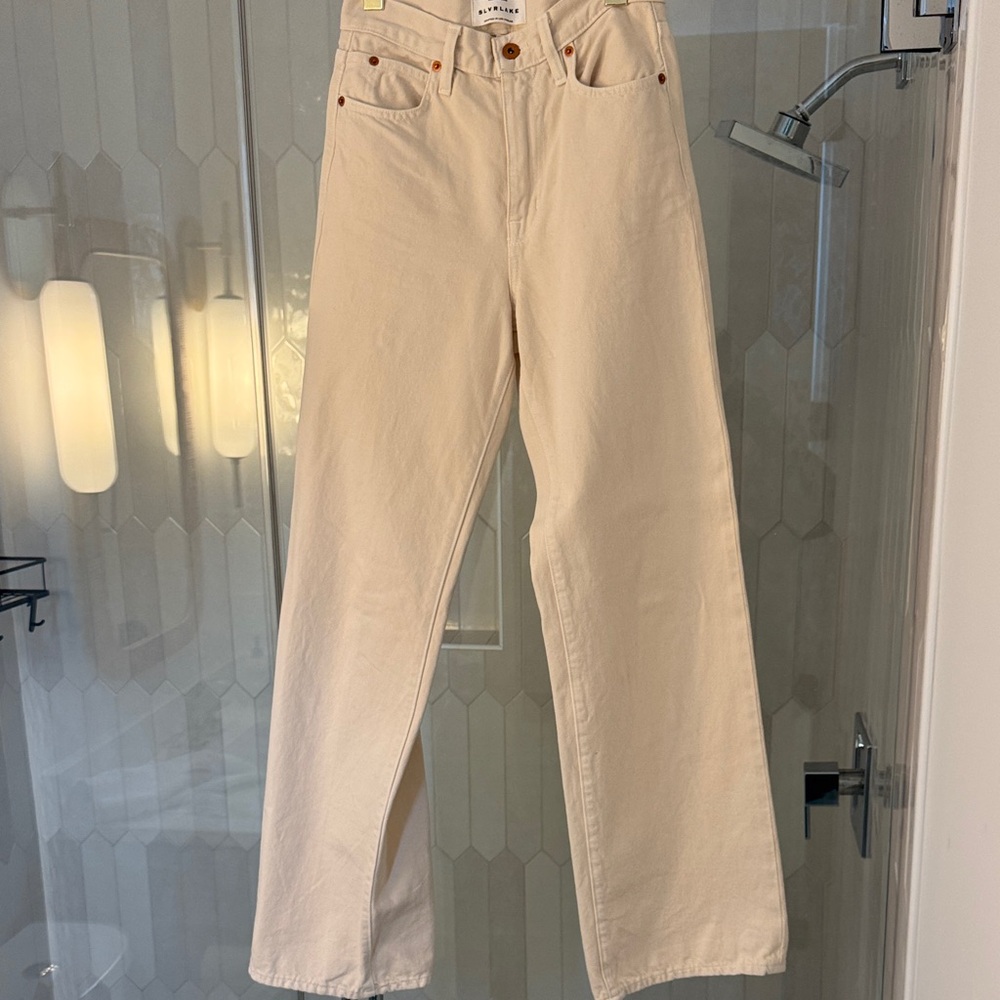 SLVRLAKE Women's Straight Leg Cream Jeans grace